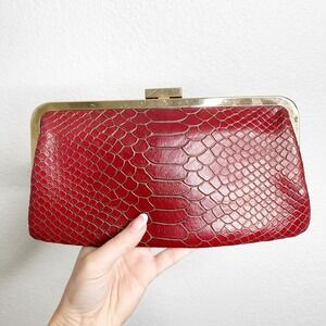 Hobo International Red Snakeskin Embossed Leather Clutch Wallet